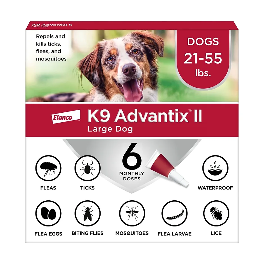 Advantix II Monthly Flea & Tick Prevention for Large Dogs (21–55 lbs), 6 Doses