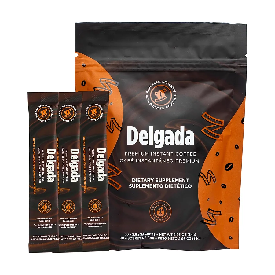 Coffee Delgada Premium Instant Coffee with Ganoderma Lucidum Mushroom, 25 Sachets, 2.8 oz Each