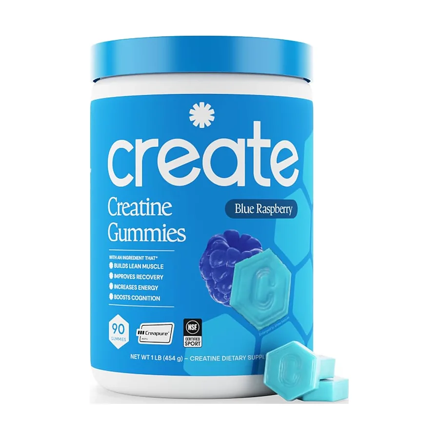 Create Creatine Monohydrate Gummies for Men & Women, Boost Focus, Strength, and Endurance, Anti-Melting Formula, Vegan, Gluten-Free, Non-GMO, 1.5g of Creatine per Gummy (Blue Raspberry, 90 ct)