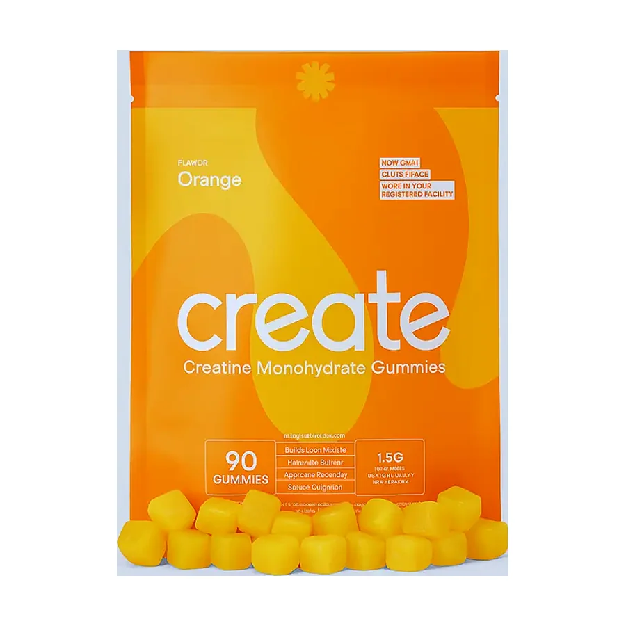 Create Creatine Monohydrate Gummies for Men & Women 1.5g of Creatine per Gummy (Orange, 90ct)