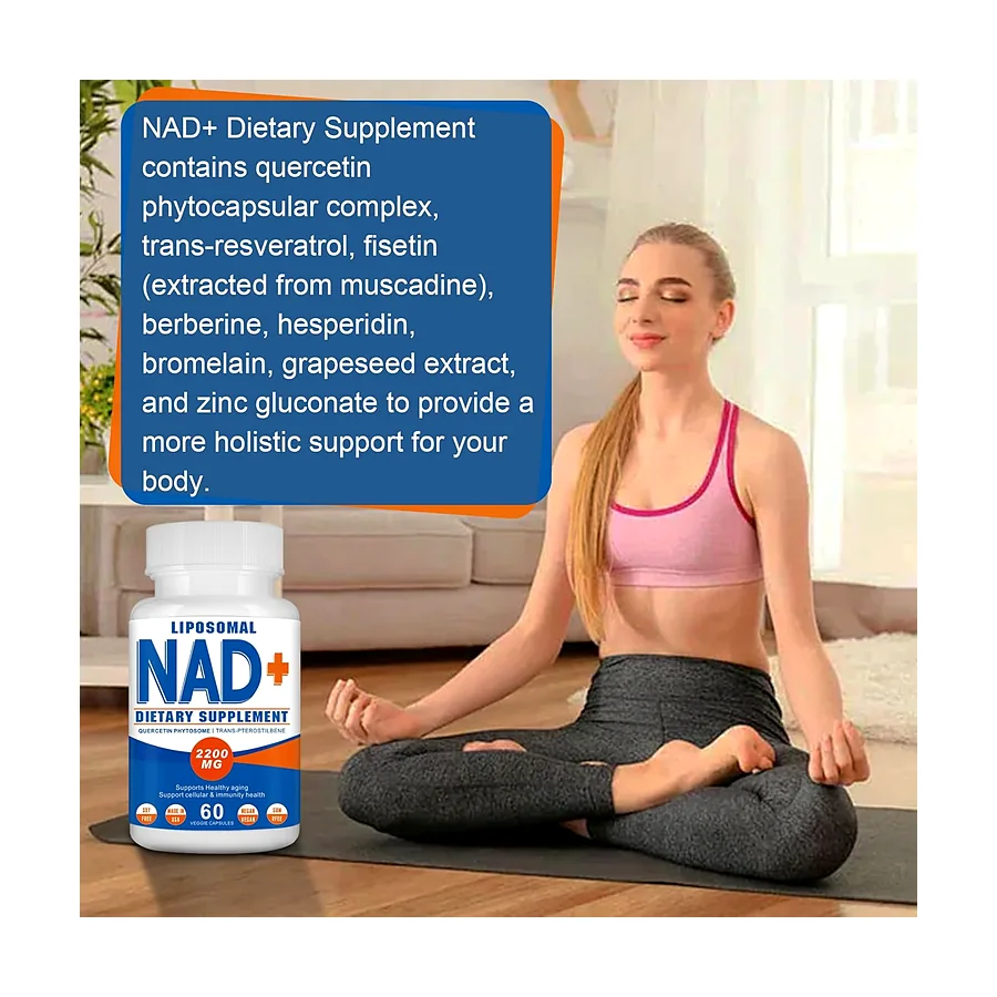 NAD+ Nicotinamide Adenine Dinucleotide Liposomal Resveratrol Supplement 900MG Pure Organic for Energy, Focus, Quercetin - Promotes Vitality & Cognitive Function - 80 Capsules