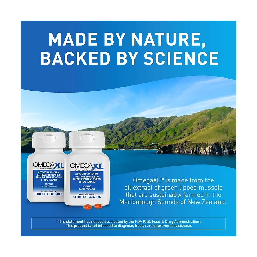 OmegaXL Joint Support Supplement - Natural Muscle Support, Green Lipped Mussel Oil, Soft Gel Pills, Drug-Free, 120 Count