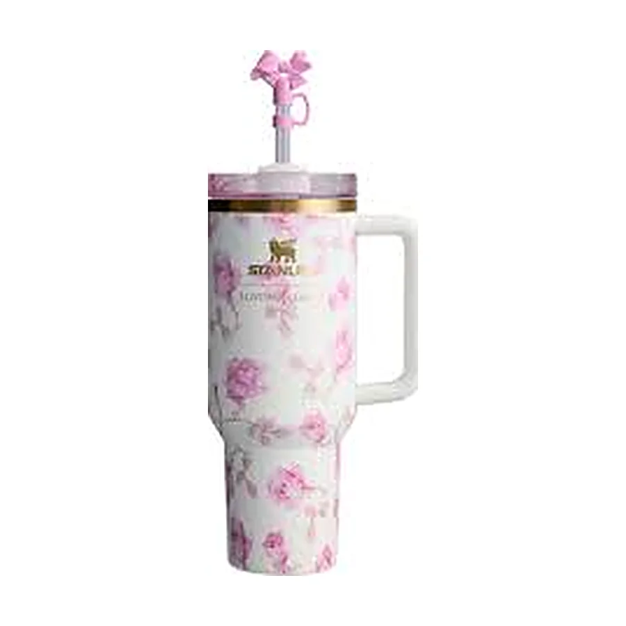 Stanley x LoveShackFancy 40oz Ribbon Rosa Flowstate H2.0 Tumbler White & Pink
