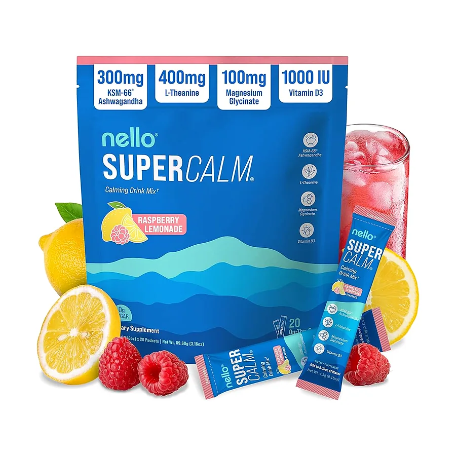 Supercalm Drink Mix - Raspberry Lemonade - Relaxation, Focus, No Sugar 20 Ct