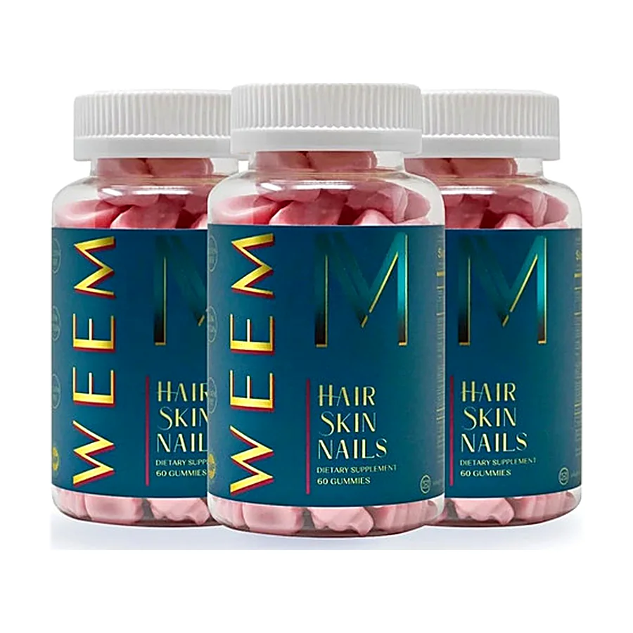 WEEM Hair Skin and Nails Gummies, Vegan Biotin Vitamins, Healthy Hair - Pack of 3